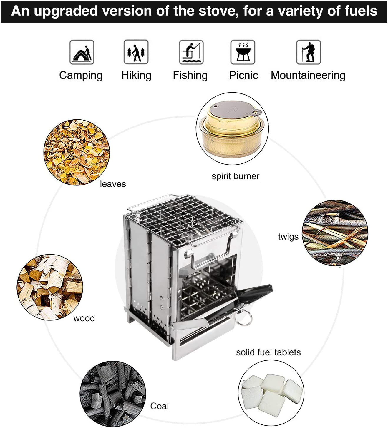 Portable Stainless Steel Wood Burning Folding Camp Stove  