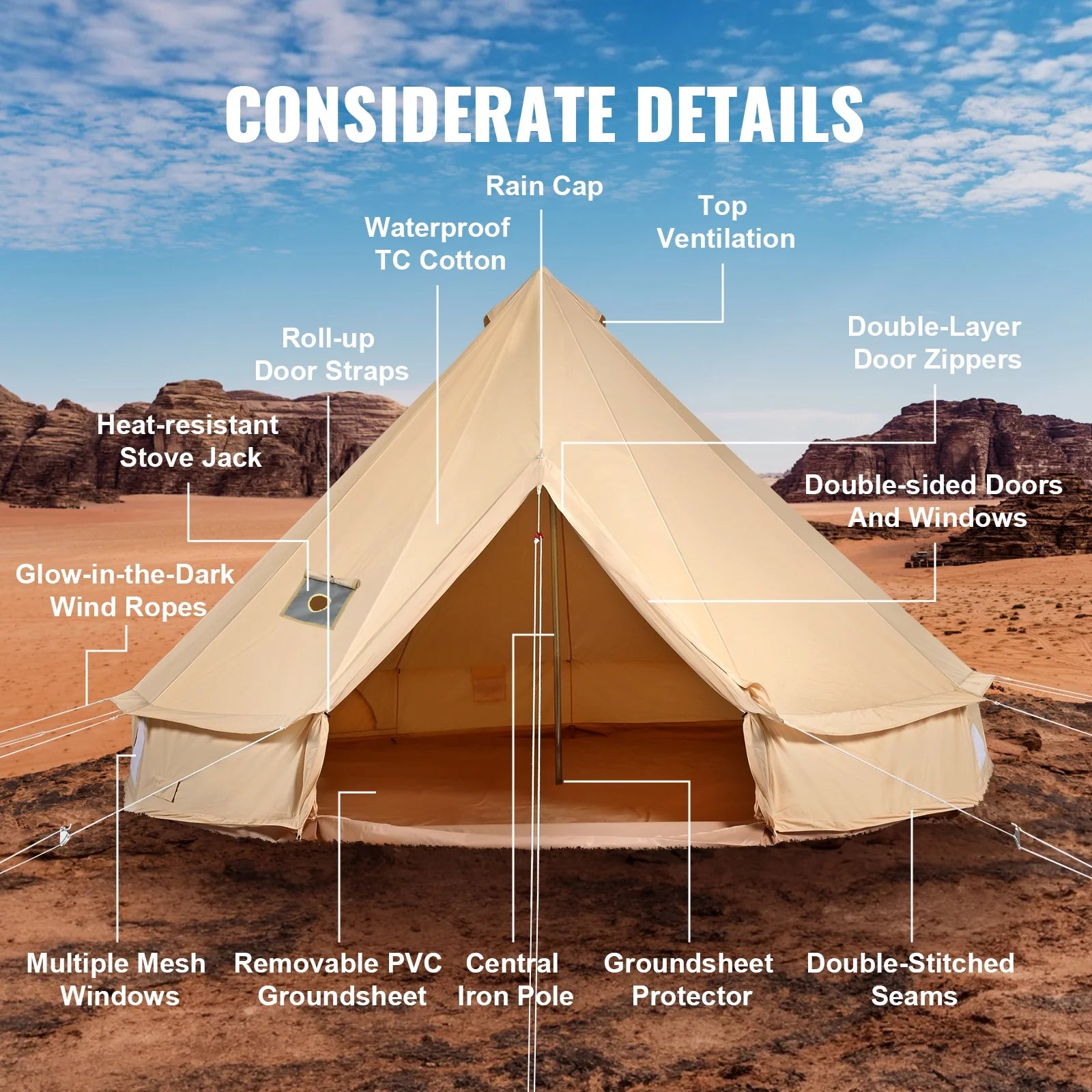 Canvas Bell  4-Season Camping Yurt Tent with Stove Jack