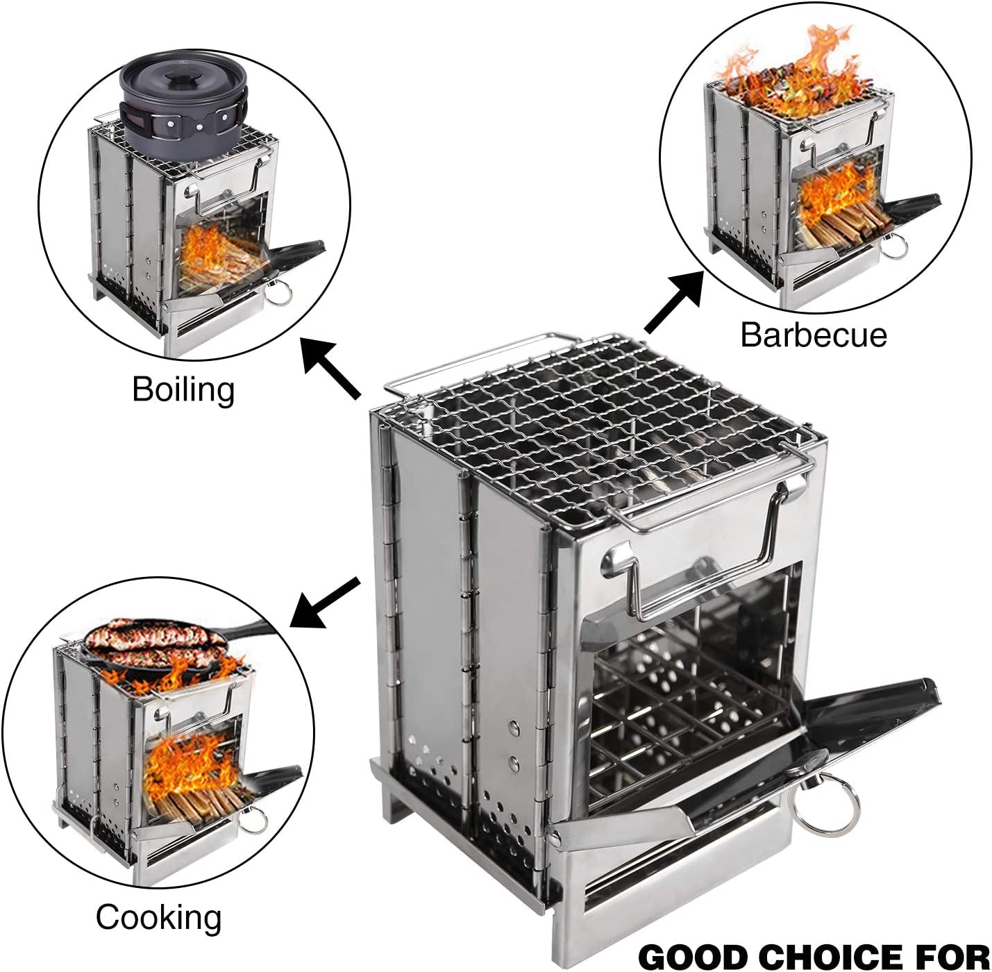 Portable Stainless Steel Wood Burning Folding Camp Stove  