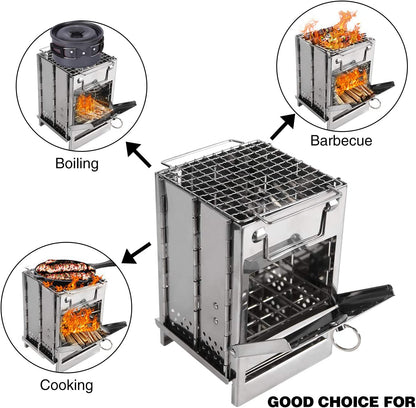 Portable Stainless Steel Wood Burning Folding Camp Stove  