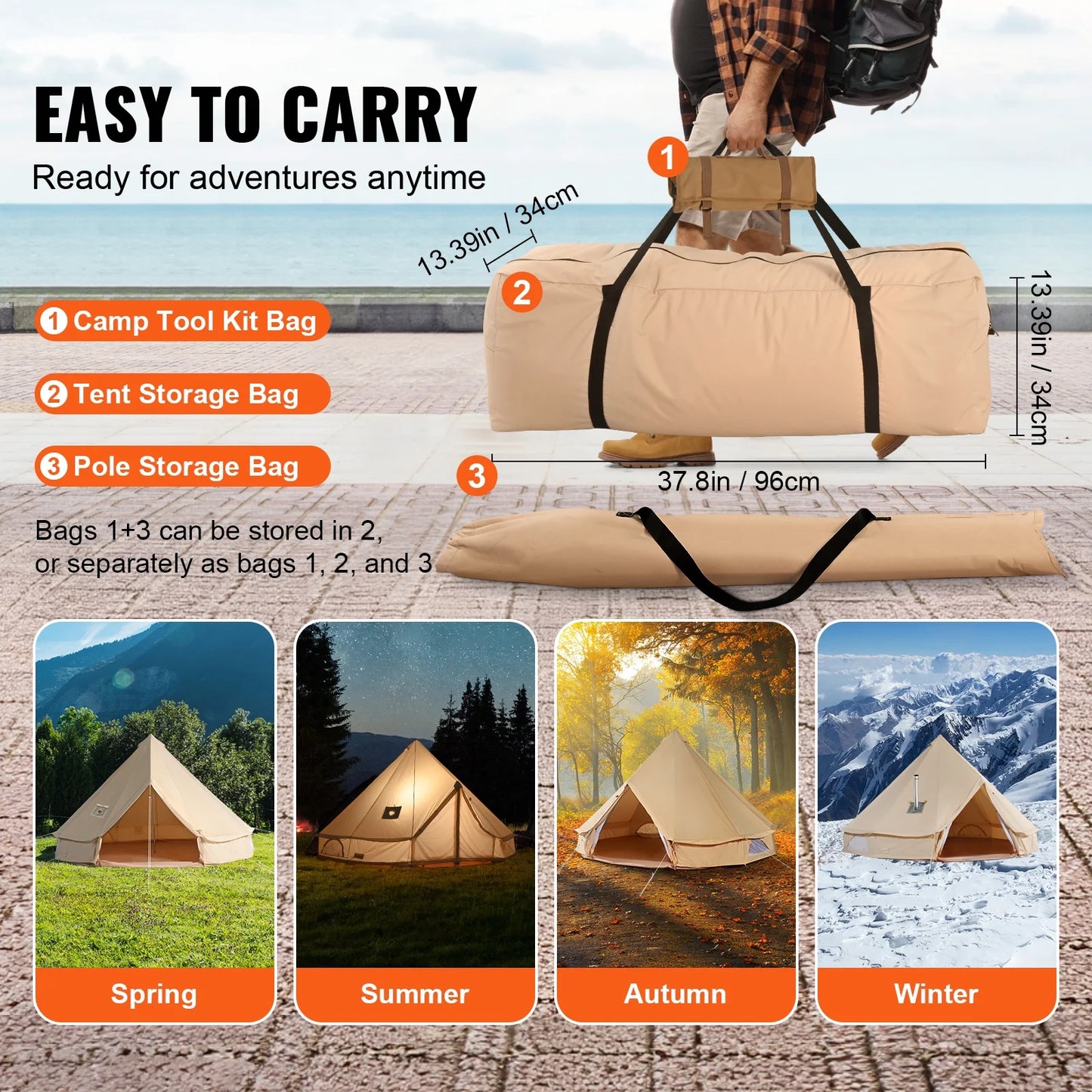 Canvas Bell  4-Season Camping Yurt Tent with Stove Jack