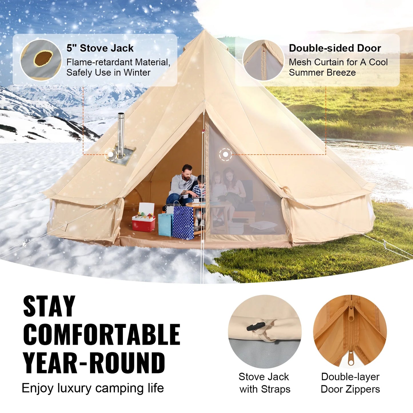 Canvas Bell  4-Season Camping Yurt Tent with Stove Jack