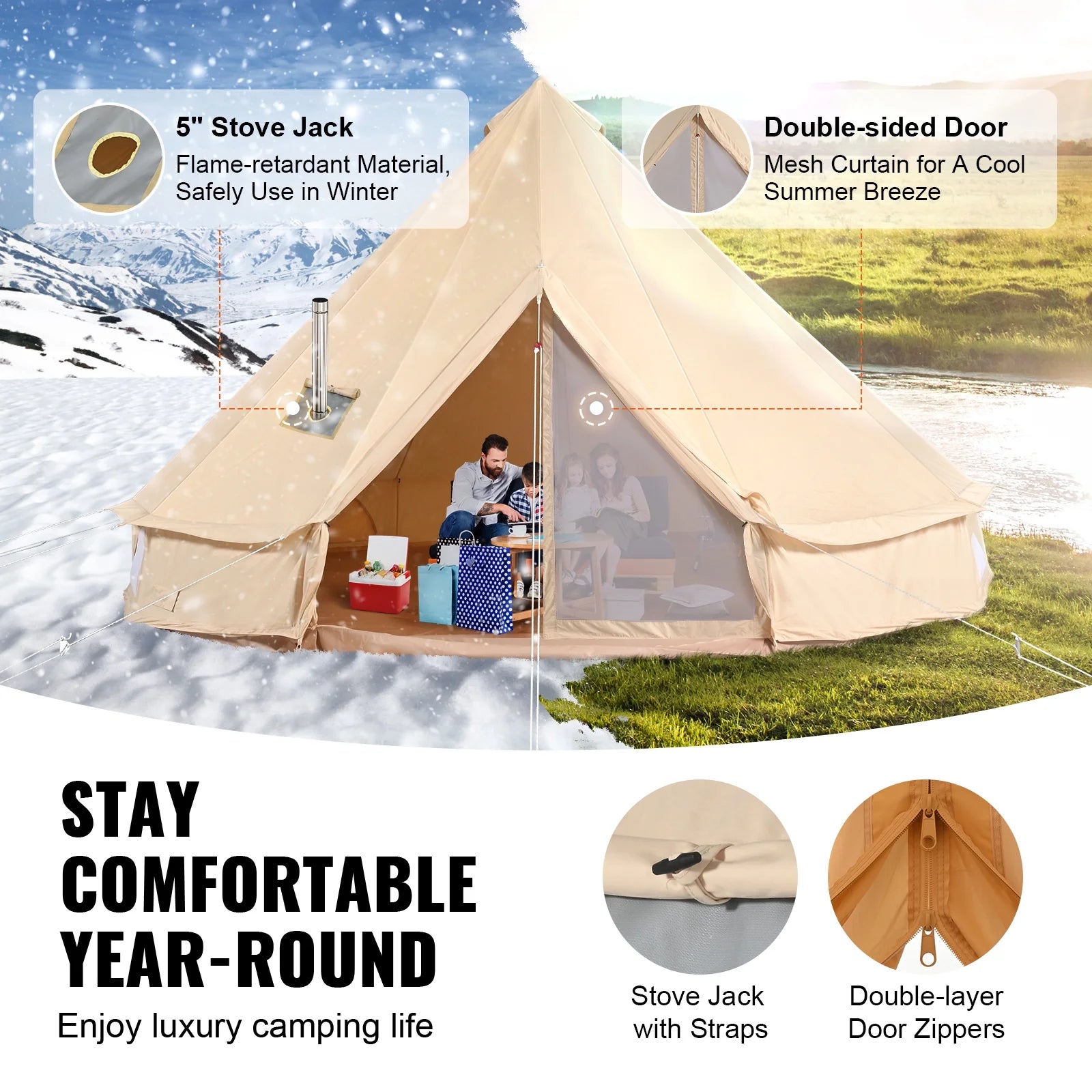 Canvas Bell  4-Season Camping Yurt Tent with Stove Jack
